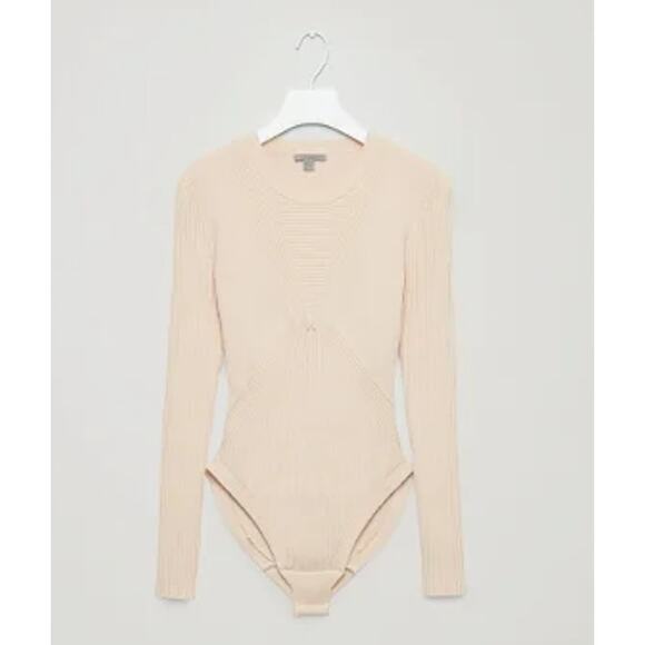 COS Ribbed Long Sleeve Bodysuit Seamless Rib Knit Fitted Top Beige Sweater - Picture 3 of 14